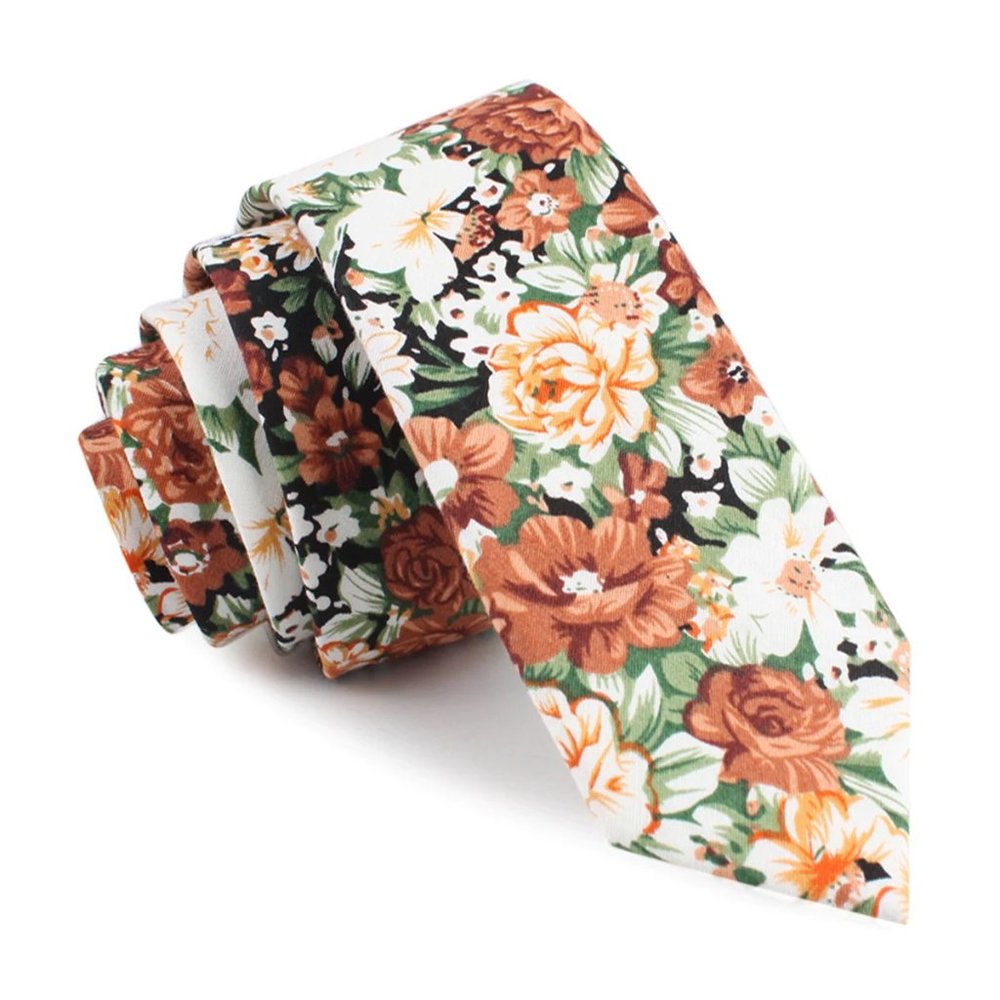 OTAA San Pietro Orange Floral Skinny Tie